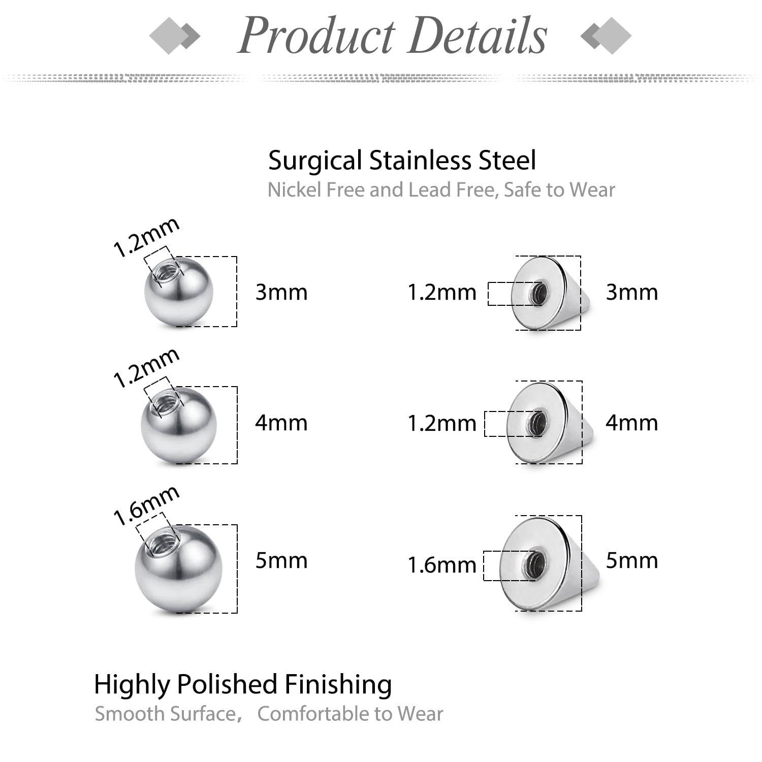 Fake Eyebrow Ring Fake Lip Labret Studs Replacement Balls Spike with 100pcs Sticker Non-Piercing Body Jewelry Fake Skin Piercing