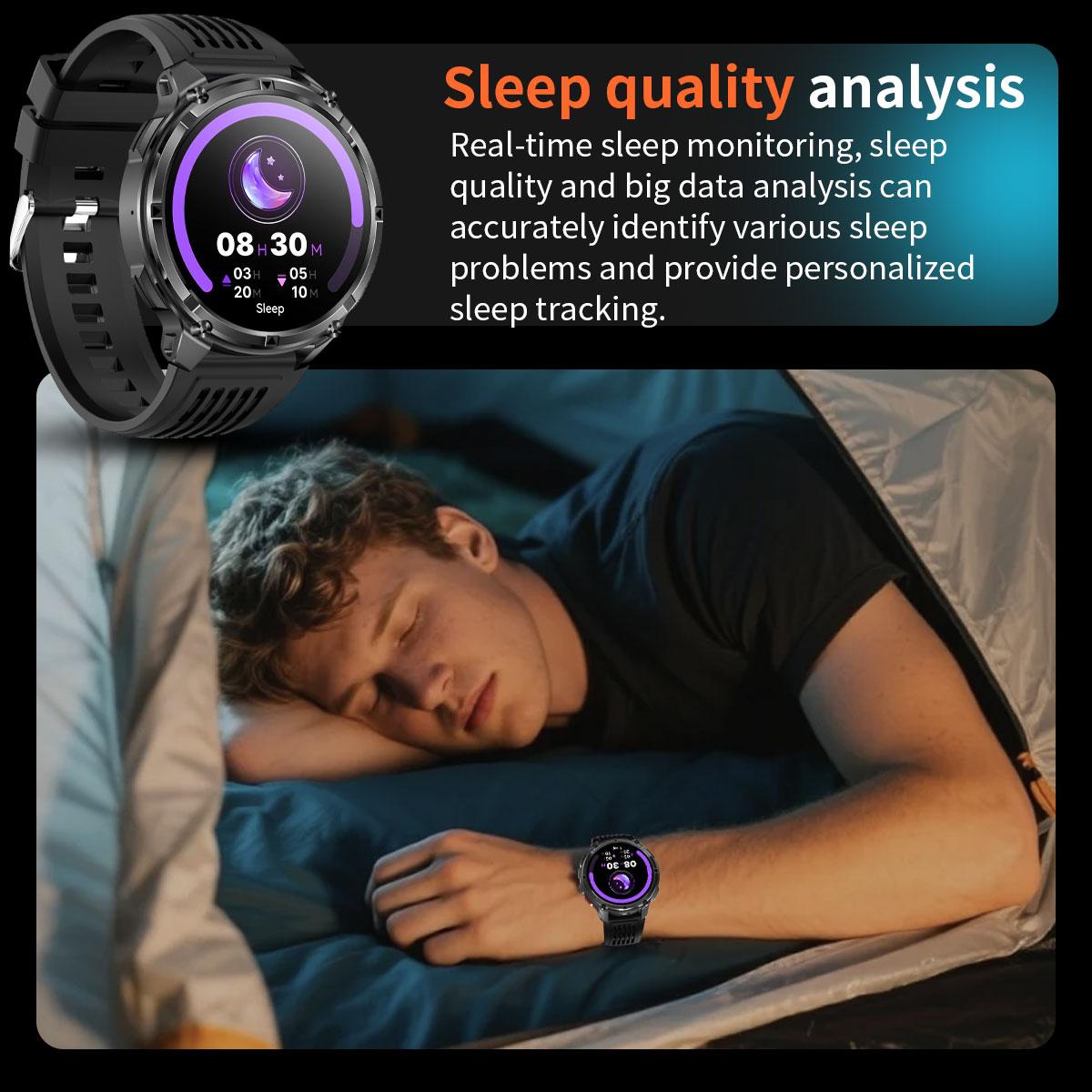 Military Smartwatch for Men, LED Flashlight BT Call IP68 Waterproof Heart Rate Fitness Pedometer Android/iOS Compatible - Ideal for Hunting Hiking Extreme Sports