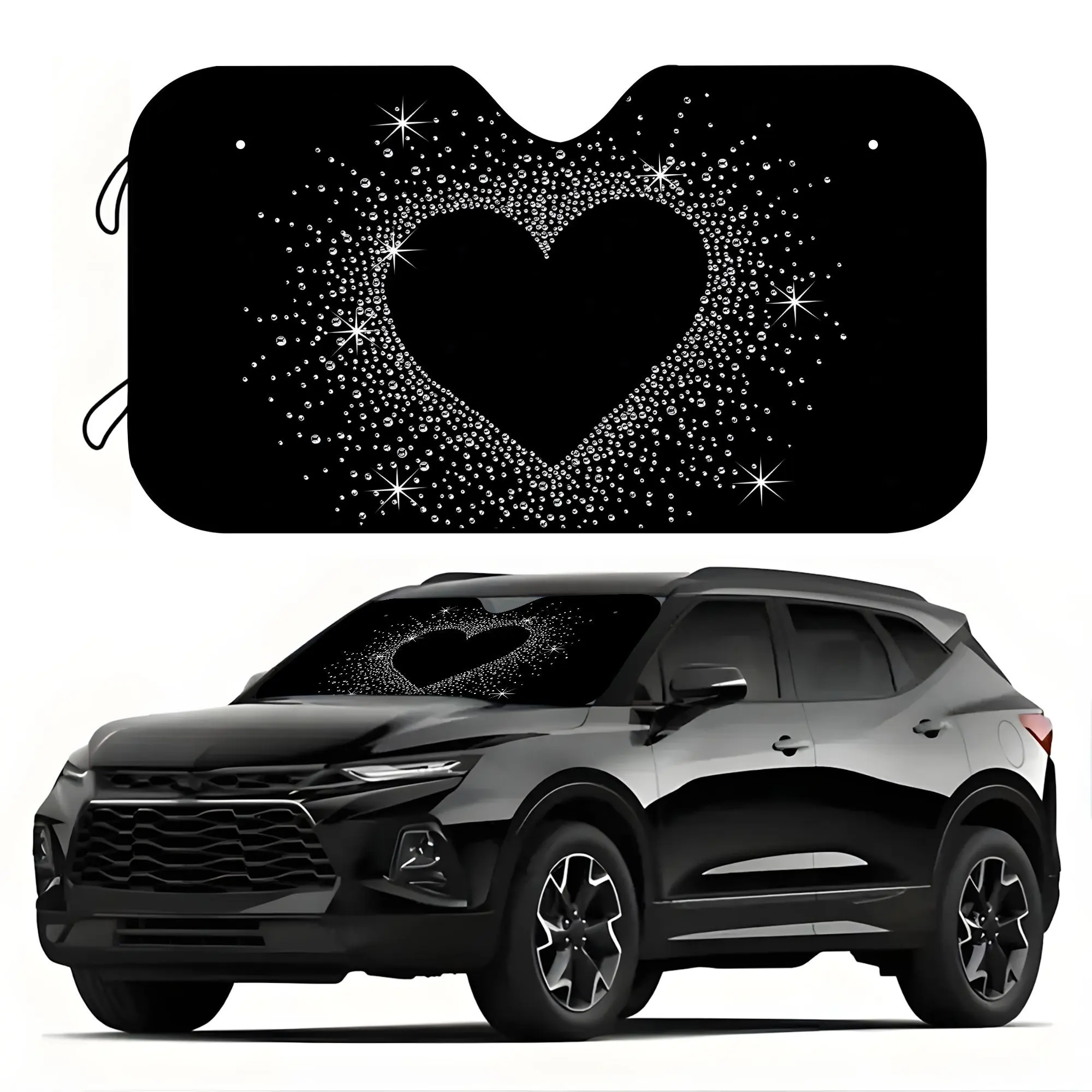 UV Resistant Heart-Shaped Car Sun Visor with Black Background & Star Pattern - Portable Glare Shield Suitable for Easy Install on SUVs, Trucks, Sedans, Blocks Harmful Radiation, Car Sun Shades, Car Sunshades For Windshield
