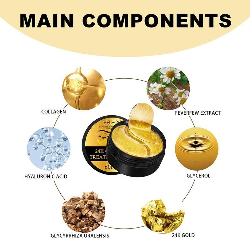 60pcs 24k Gold Eye Mask Moisturizing Firming Nourishing Area Eye Gel Treatment Cream HydratingPatch Dark Circles Bags Puffiness & Wrinkdes Refresh Your Skin Eye Patches Under Eye