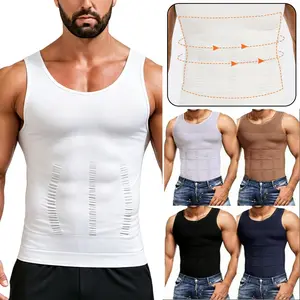 2/3PCS Men's Compression Shirts,Tummy Control Gynecomastia Shapewear Seamless Moobs Undershirt Body Shaper Vest,Sleeveless Crew Neck Shapewear Tank