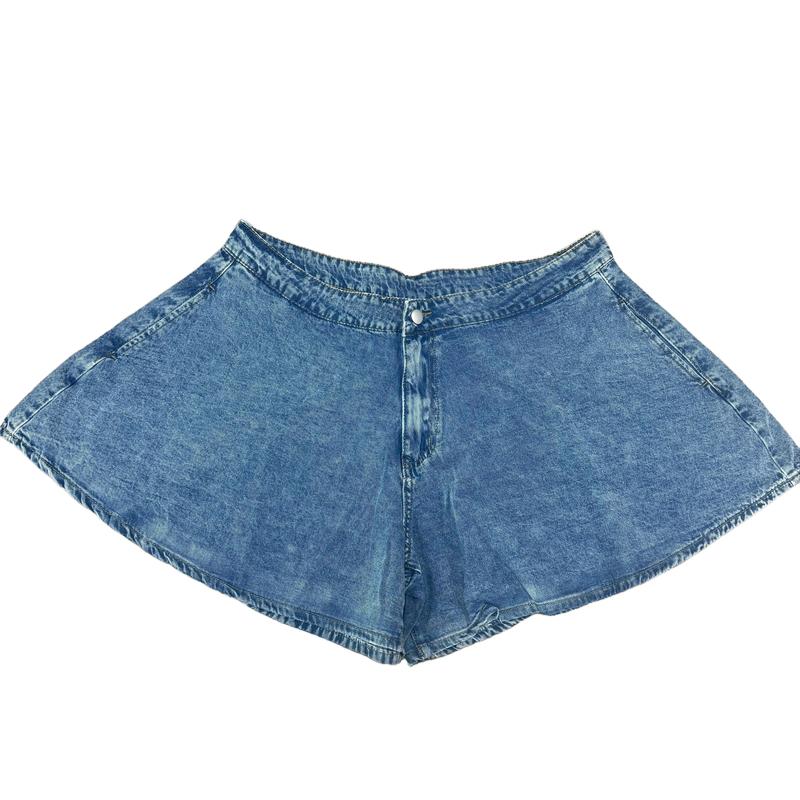 Odefou Plus Size Women's Flared Denim Shorts – Soft Fabric Pockets Jean with Button Zipper Closure Hot Girl Spring Summer Outfit Festival Holiday Womenswear