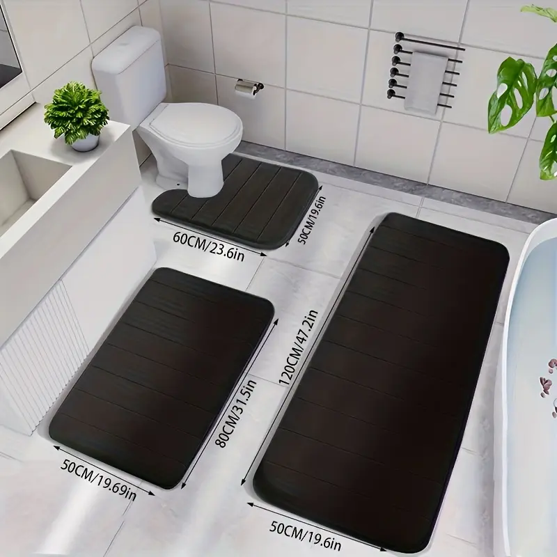 3pcs Thick Foam Memory Foam Bath Mats Set - Quick-Drying, Non-Slip, Machine-Washable, Soft Polyester Bath Rugs for Shower Room, Bathroom, Three Mats