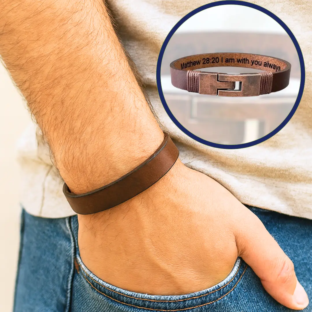 Handmade Personalized Leather Men's Bracelet - Custom Own Text Design, Bracelet for Boyfriend, Men's Gift Accessory