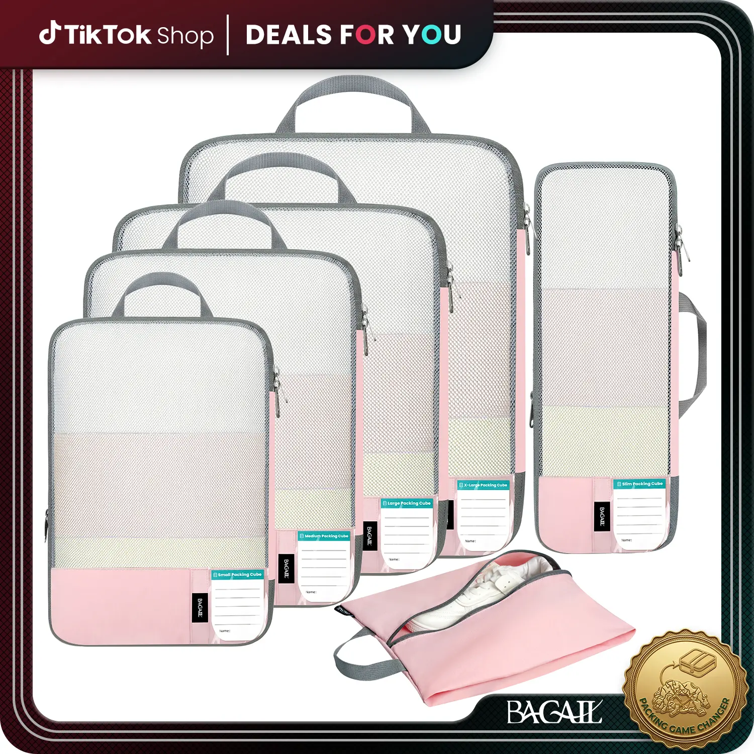 BAGAIL 6-Set Lightweight Compression Packing Cubes - Adjustable for Travel, Re-Sealable Zip Travel Organizers, Anti-Tearing Expandable Durable Pouch, Packing List, Portable Accessories, Dusty Blue,summerwins,vacationoutfits,beachoutfits