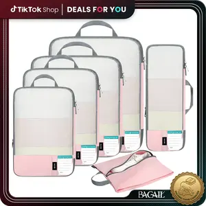 【SummerVibes】BAGAIL 6 Set Lightweight Compression Packing Cubes with Packing List, Anti-Tearing Expandable Organizer Bags for Travel, Dusty Blue