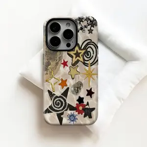 Retro Stars Y2k Collage Phone Case,Funky Twinkle Night Whimsy Artistic Cover For iPhone 17 16 15 14 13 12 11 ProMax