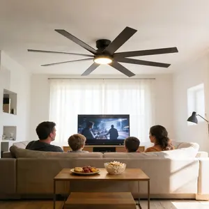 Modern 8-Blade Ceiling Fan with LED Light and Remote, Quiet Energy Efficient Motor, Iron & Aluminum Construction Black Ceiling Fan for Bedroom Living Room Home Decor