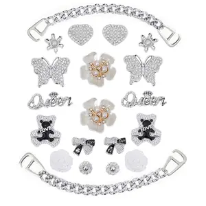 Bling Shoe Charms for Women 20Pcs Girly Butterfly Chain Accessories Cute Rhinestone Clips Decor Kit Customize Your Shoes Party Gift