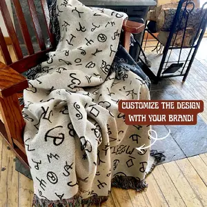 Custom Brand Cowboy-Themed Woven Blanket 100% Cotton Rustic Rugged Design for Western Enthusiasts Engagement Anniversary Gift with Unique Cattle Brand Artwork