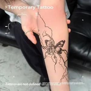 Dark Lightning Butterfly Herbal Juice Tattoo | Waterproof Long-Lasting No Shine Finish | Edgy Design Cool Girl Arm Sticker | Unisex Appeal