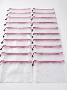20PCS A4 Waterproof Mesh Zipper Bags (Pink) – Durable Smooth Zip Document Pouches for Office, School & Travel Organizer Pack