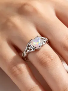 Heart-Shaped Opal Celtic Knot Ring, Romantic Style Jewelry, Fake Engagement Ring, Women's Wedding Band, Elegant Design, Promise Ring