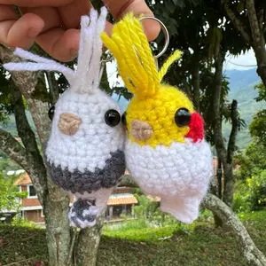 Cute Crochet cockatiel Parrot Keychain