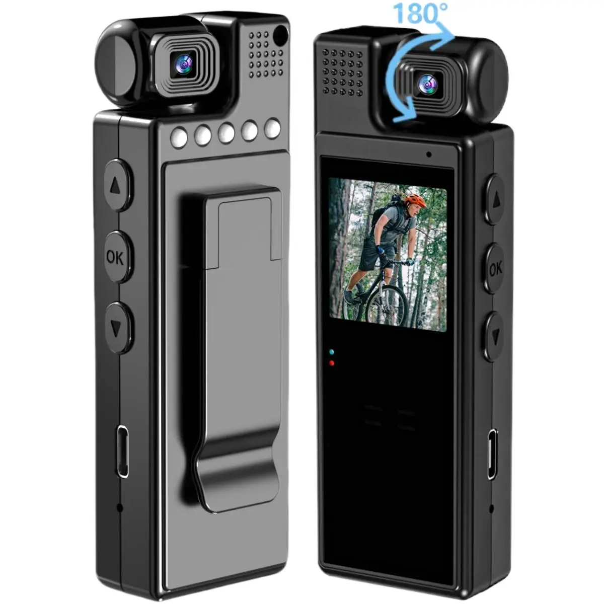 Hd Wearable Vlogging Camera, Portable Body Camera with 180° Rotation Lens & 1.3'' LCD Color Screen, Wireless Wifi Action Camera with Motion-detection