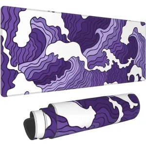 Wave Large  Pad XL Extended Gaming  Pad Mat Desk Pad with Stitched Edge,Full Desk Mousepad for Office,,Keyboard 31.5 X 11.8 Inch (  White Wave)