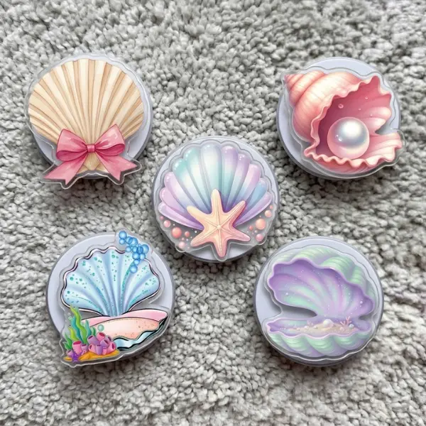 Mermaidcore Sea Shell Phone Grip, Aesthetic Pearl in Shell Griptok, Pastel Iridescent Conch Phone Stand, Cute Starfish Ocean Tech Accessory, Summer Beach Gift for Her