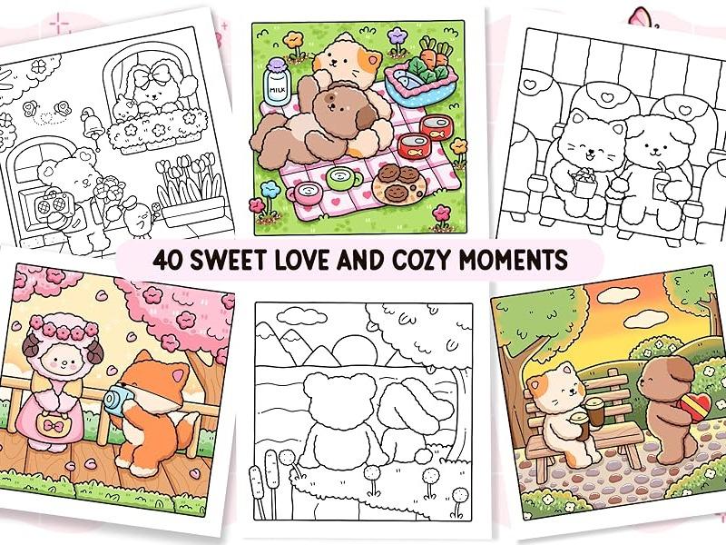 Fuzzy In Love Coloring Book for Adults and Teens Featuring Little Fuzzy Animals in Love Moments and Cozy Activities, Cute Designs for Relaxation and Chill