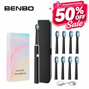 BENBO A12 Sonic Electric Toothbrush for Adults, Rechargeable Power Toothbrush with 8 DuPont Brush Heads, 3 Cleaning Modes, 3 Intensity Levels, IPX7 Waterproof, 30-Day Battery Life, Travel Case, Family Travel Luggage,Black