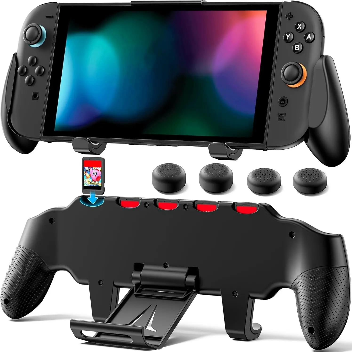 Ergonomic Grip Cover for Switch 2, Adjustable Stand, Comfortable Gaming Accessory, Gaming Products, Console, Includes 5 Game Card Slots & 4 Joystick Caps, Game Console Accessories, Gaming Items