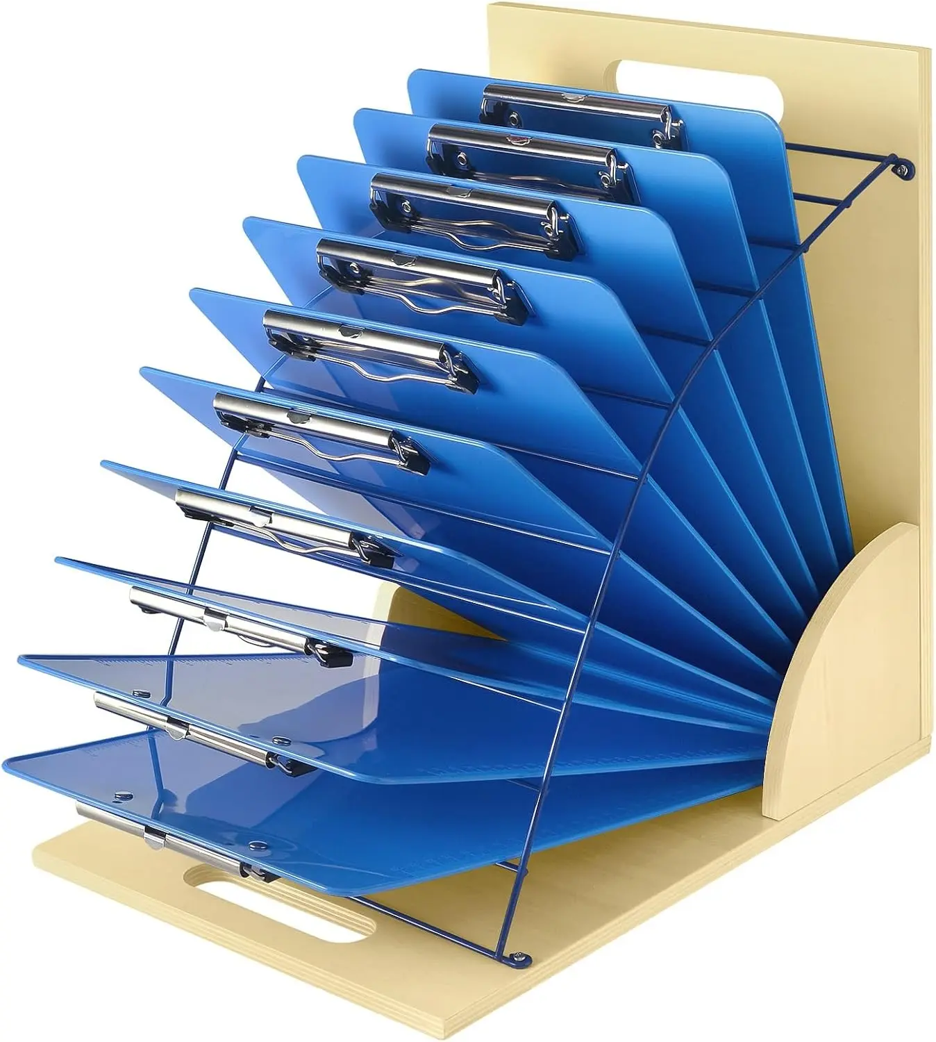 Desktop Clipboard Organizer Rack, Wooden and Metal Clipboard Holder, Clipboard Storage Stand for Classroom, Office and Clinic, Assembly Required
