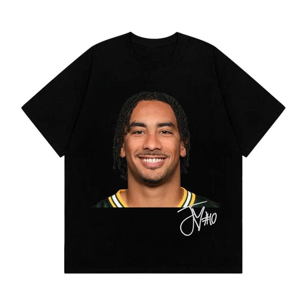Jordan Love Portrait Signature Graphic T-Shirt, Retro Green Bay Football Fan Gift Tee for Men Women