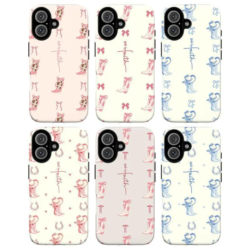 Cute Coquette Pink Bows And Cowboy Boots Christian Cowgirl Heavy Duty Tough Phone Case Shockproof Drop Protection Durable Hard Cover Aesthetic for iPhone 11 12 13 14 15 16 17 Pro Max Plus
