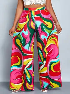 Women's Middle Eastern Style Casual Loose Long Pants, Multicolor Print, Elegant, Relaxed, Youthful, Christmas & New Year Clothing, Pants, Casual Comfy Trousers