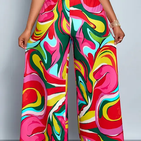 Women's Middle Eastern Style Casual Fashion Loose Long Pants, Multicolor Print, Elegant, Relaxed, Youthful, Christmas & New Year Clothing, Pants, Casual Comfy Trousers, Bohemian Trousers, Boho Casual Bottoms