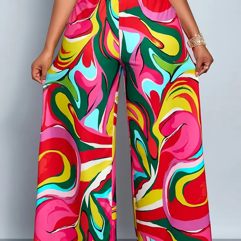Women's Middle Eastern Style Casual Fashion Loose Long Pants, Multicolor Print, Elegant, Relaxed, Youthful, Christmas & New Year Clothing, Pants, Casual Comfy Trousers, Bohemian Trousers, Boho Casual Bottoms