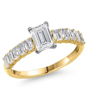 Gem Stone King 1.60 Cttw IGI Certified Lab Grown Diamond in 14K Two-Tone Gold Engagement Ring for Women | Emerald Cut Center Diamond 0.70 Ct | D-E Color | VS1-VS2 Clarity