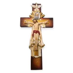 Santisima Trinidad Cruz 12" inches Tall Cafe Santo Estatua St Holy Trinity Father Son and da Holy Spirit Brand New  Dove Jesus Religious Decor Cross Crucifix For Wall  Crucifijo