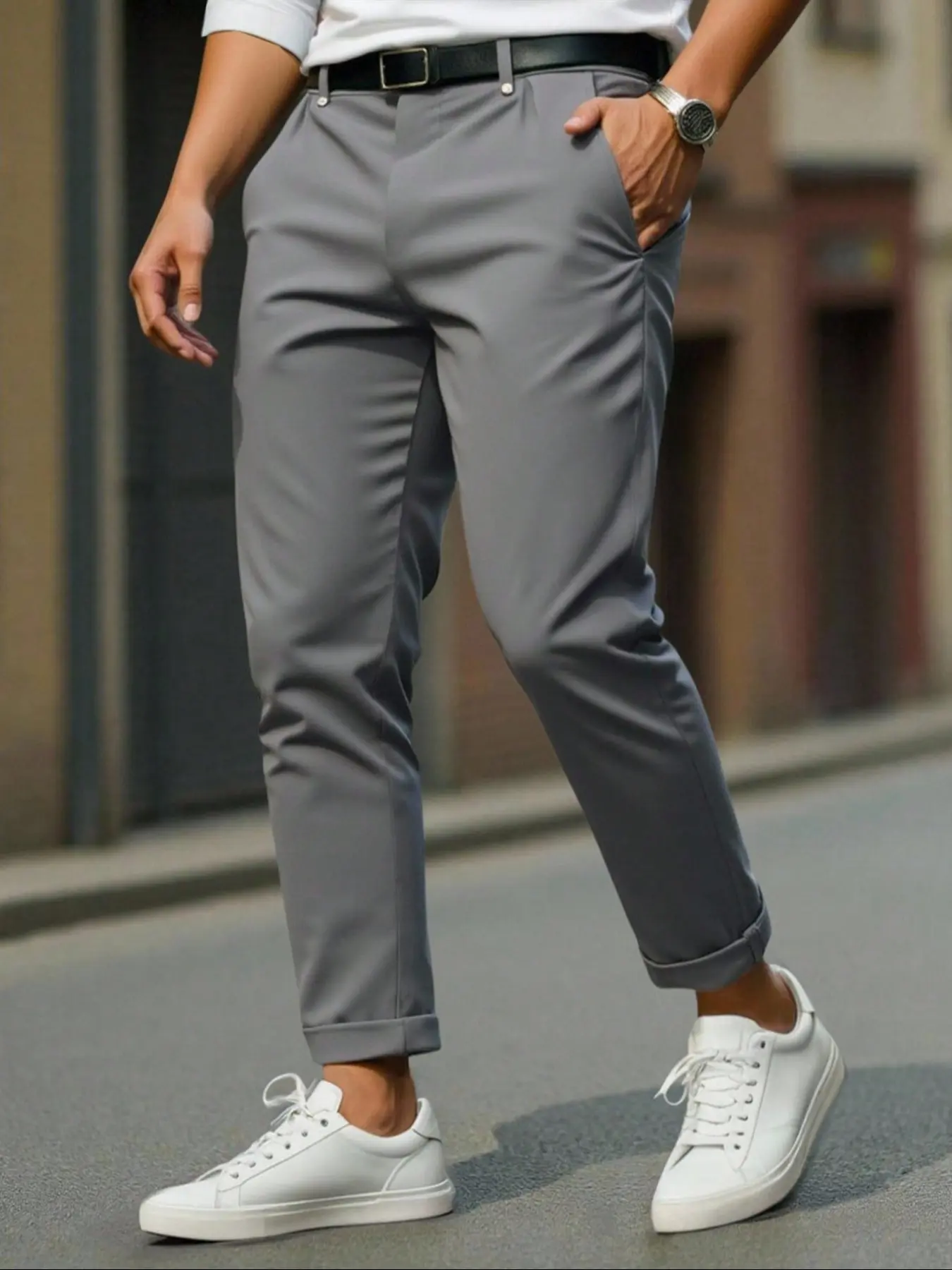 Men's Straight Fit Slim Suit Pants, Front Pleated Design, Casual Business Two-Wear, Comfortable Fashion Style