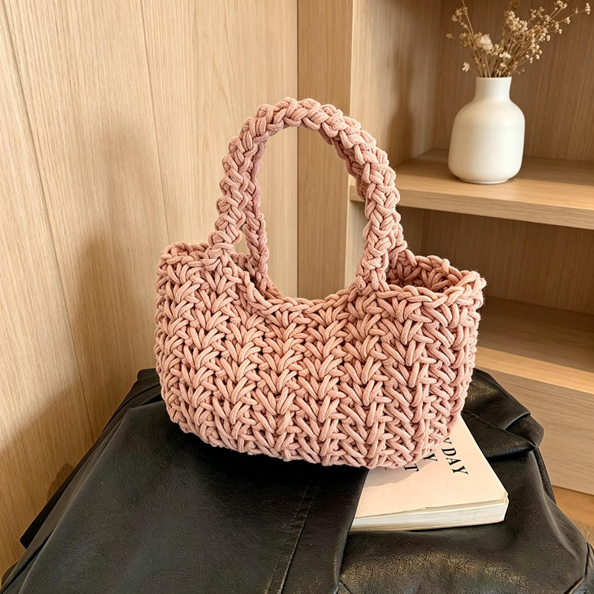 Korean style hand-woven cotton yarn bag, new style, handmade, beach vacation style, versatile women's bag.