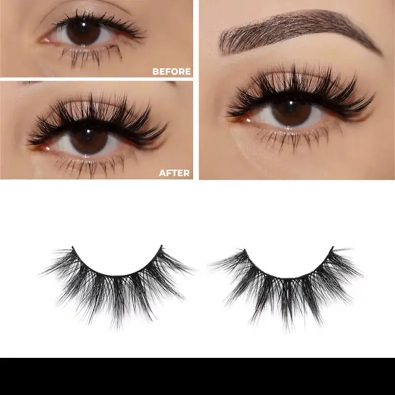 Eyelash Set Long Russian - Transform Your Look with These Elegant Lashes Before & After Displayed
