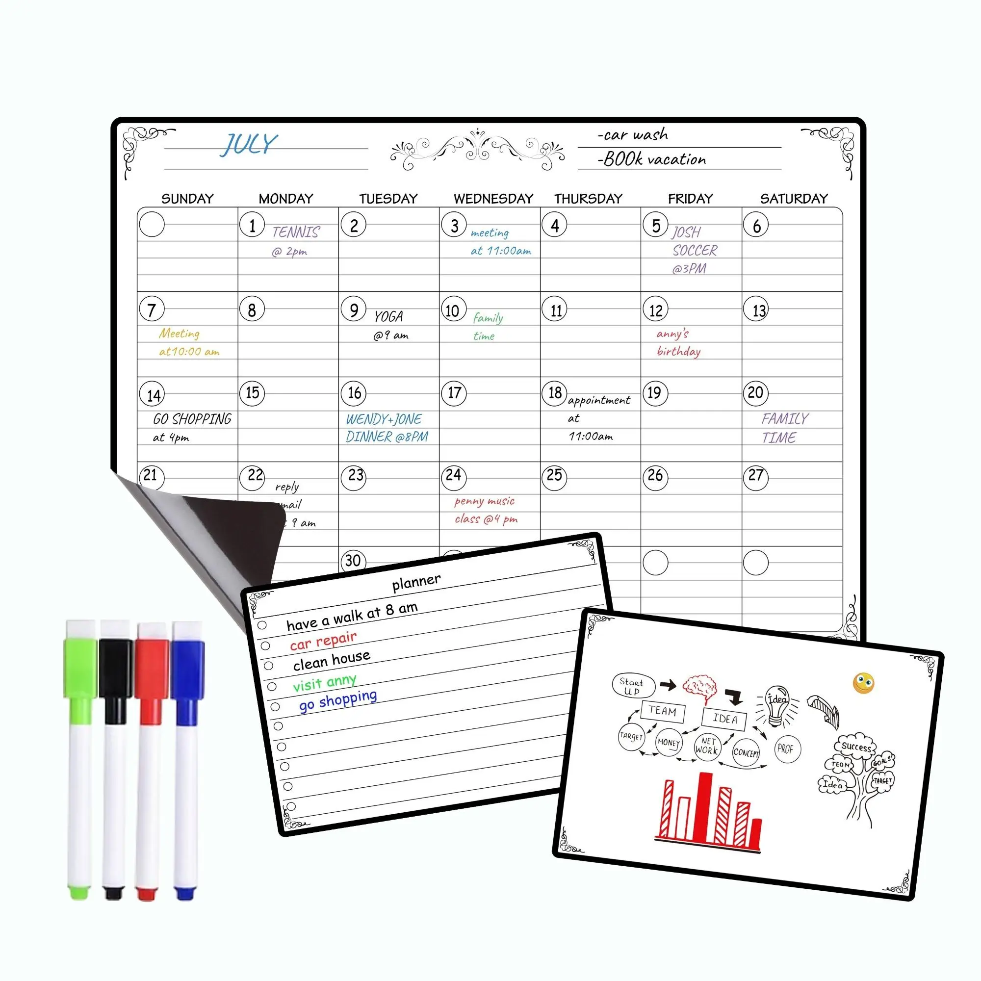Magnetic Calendar for Fridge, 3 Erasable Boards with 4 Markers, Home Office School Use, Weekly Planner, Weekly Monthly Plan Whiteboard