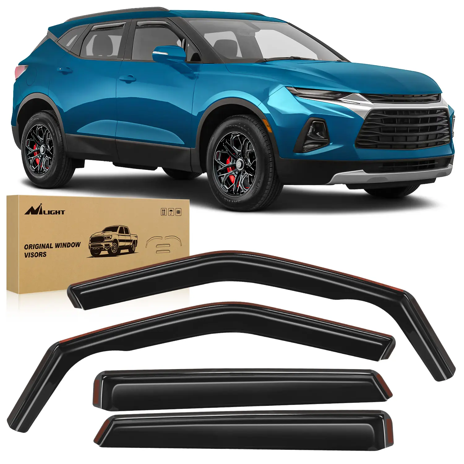 Nilight 4-Piece In-Channel Aerodynamic Rain Guards, Durable All-Weather Window Deflectors, Auto Parts Accessories, Car Accessories for 2019-2025 Chevy Blazer with Included Fitment Hardware, Accessories For Car