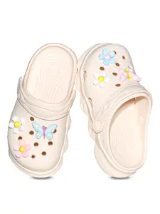 Girls' Fashionable Colorful Floral Decor Wooden Clogs, Non-slip Eva Soft Sole Lightweight Sandal, Summer Beach Sandals, Breathable Comfort for Beach and Outdoor Play, Floral Design Sandals