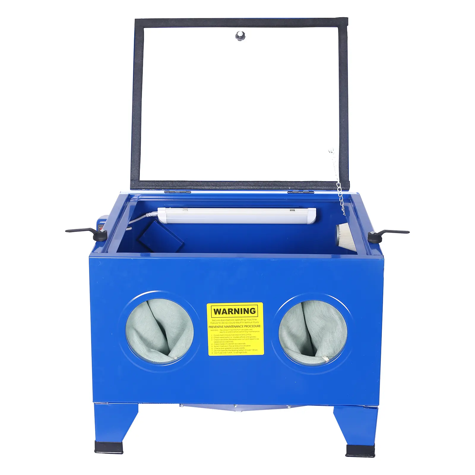 25-Gal Portable Sand Blasting Cabinet Kit, Workbench Top Hardware Unit for Job Sites, 60-100 Psi/ 5-14 Cfm Pressure Range, Built-in Light, 10 lbs Media Capacity, Sealed Gloves