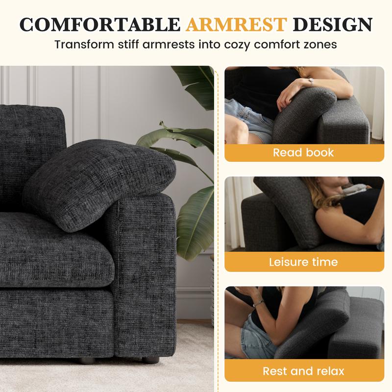 【Shipped in four Packages】118" L Shaped Modular Sectional Sofa, Oversized 3-Seater Convertible Cloud Couch, Modern Chenille Sectional Couches for Living Room, Cream White 1 PCS