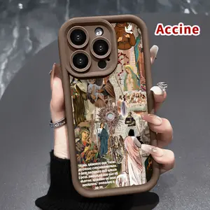 Phone Case for iPhone 16 Pro 15 14 Plus 16e 13 12 Mini 11 Promax X XS Max XR xsmax Christianity Tapestry Pattern Silicone TPU Lens Protective Rugged Durable Soft Cover for Boy