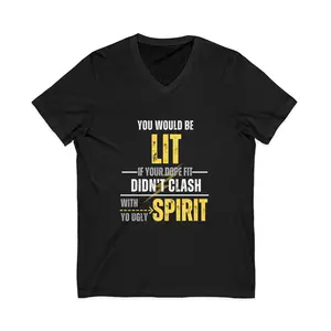 Lit Spirit V-Neck Tee, Unisex Short Sleeve Shirt, Fun Graphic T-Shirt, Gift for Friends, Casual Wear, Party T-Shirt, Comedy Tee