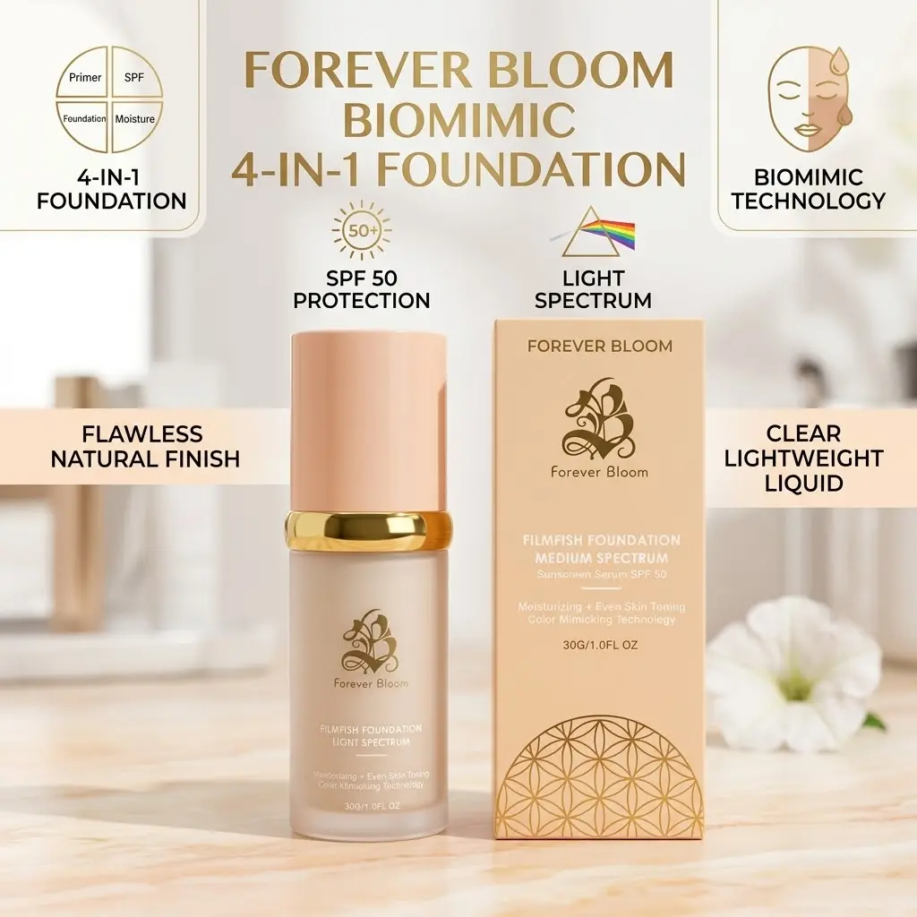 Biomimic Foundation 4 in 1 - Light Spectrum, Liquid Foundation for Flawless, Natural Looking Finish Makeup Clear Lightweight