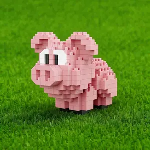 253pcs Pig Micro Mini Building Blocks Model, DIY Assembly Bricks Toy, Creative Educational Toy, Ideal Gift for Beginners