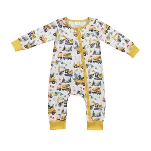 LR1332-baby boy Christmas excavator long sleeve  zipper romper