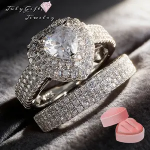 Heart Shaped Engagement Eternity Bridal Anniversary Promise Wedding Band Ring Set