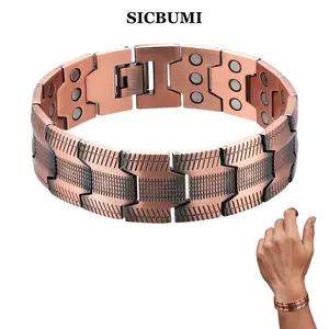 Sicbumi Copper Bracelet for Men, Triple Super Magnet, Magnetic Bracelet, 99.99% Pure Copper with 3500 Gauss, Relieves Joint Pain and Improves Energy Circulation Strong Magnetic Bracelet Men's Father's Day Jewelry Gift