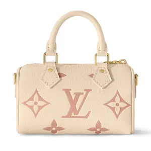 Louis Vuitton Nano Speedy Handbag for Women – Embossed Calfskin Pillow Bag in Cream White and Pink