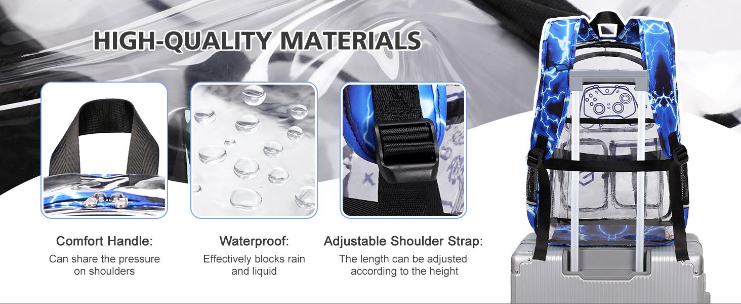 SIMILOVE 3PCS Clear Backpack Bundle with Lunch Bag & Pencil Case,Transparent PVC 17.7'' School Backpack Heavy Duty for School Stadium Event Treval