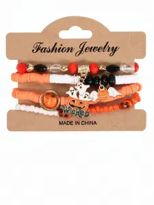 Halloween Multi-Layer Bat Pumpkin Spider Pendant Bracelet, Artificial Crystal Soft Clay Beaded Party Jewelry, Perfect Holiday Accessory